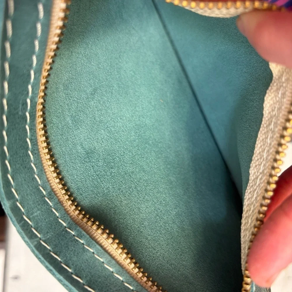 Portland leather green wristlet bag
